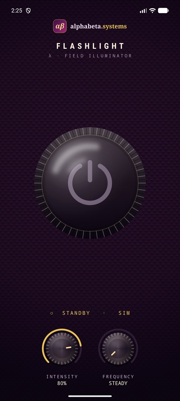 Flashlight app on standby, with the dial dimmed